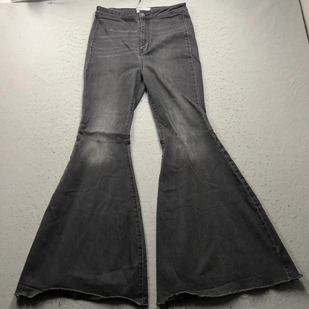Free People Just Float On Flare Jeans Washed Black High Rise Bell Bottom W30